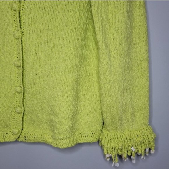 Mifresia Large Yellow Green Fringe Seashell Knit Cardigan - Picture 7 of 13